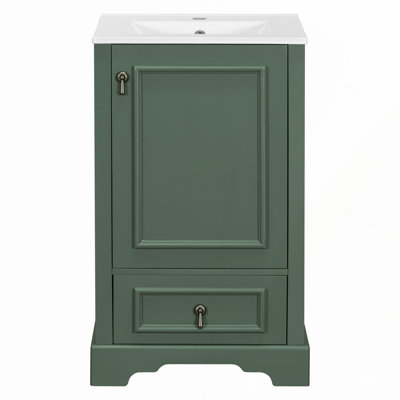 20 Inch Modern Bathroom Vanity with Ceramic Sink, Soft Close Doors, Adjustable U-Shaped Shelf, and Multiple Storage Options