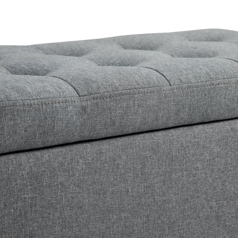 Gray Linen Upholstered Storage Bench with Lift Top