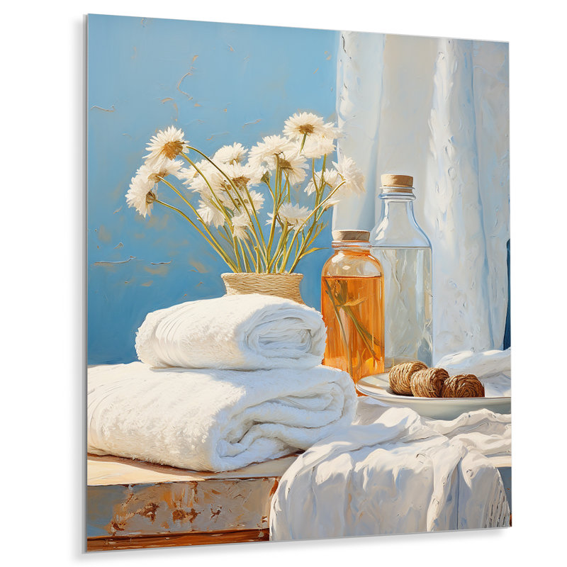 White And Orange Coastal Laundry Towels 1 - Laundry Metal Wall Art, 20" H x 12" W x 1" D