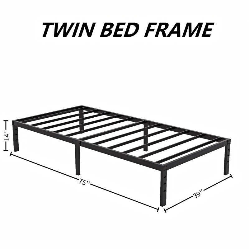 14 Inch Queen Bed Frame with Headboard, Metal Platform Bed with Underbed Storage Noise-Free, Easy Assembly, No Box Spring Needed, Black