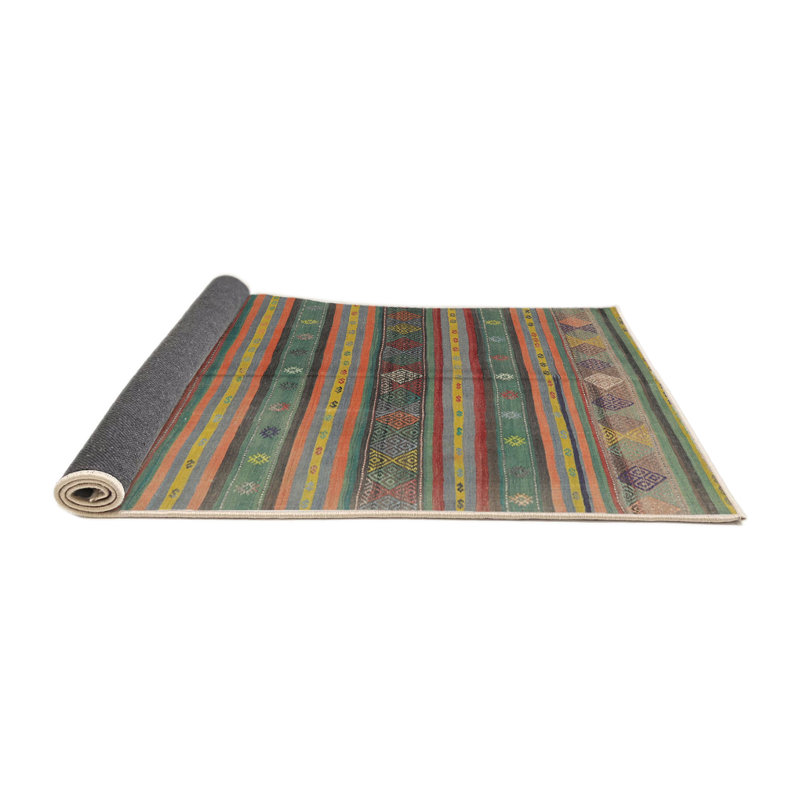 Tapis de zone verte/orange contemporaine, Rond 4 pi