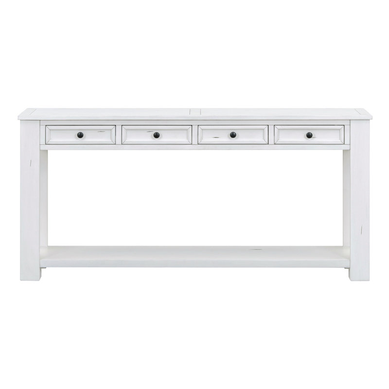 Console Table/Sofa Table With Storage Drawers And Bottom Shelf For Entryway Hallway, Antique White