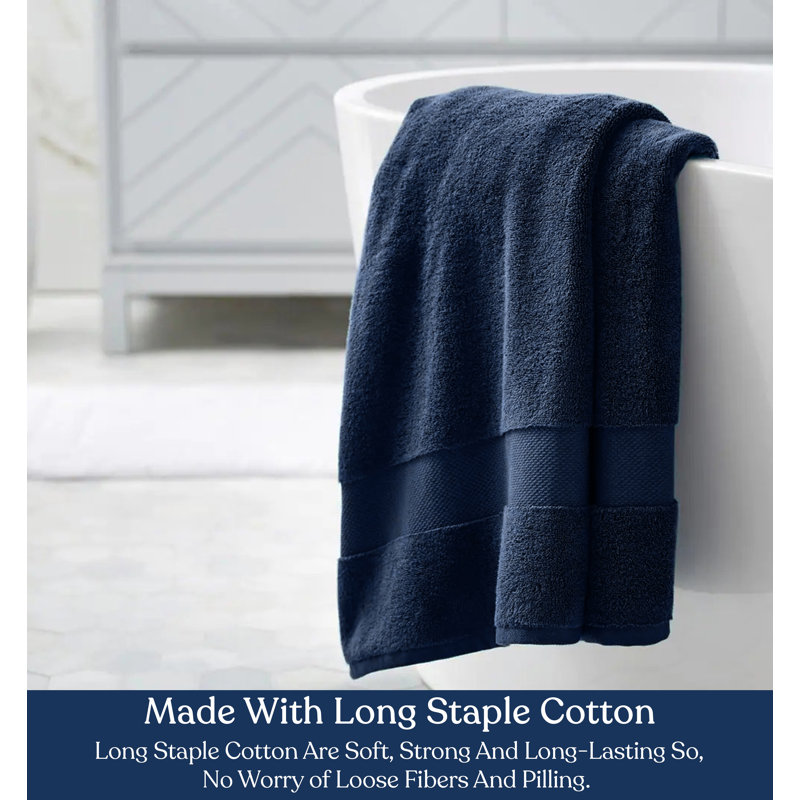 Delara 100% Cotton Bath Towel Same-Size Set Guest Room Case Pack of 4, Light Blue/Navy Blue