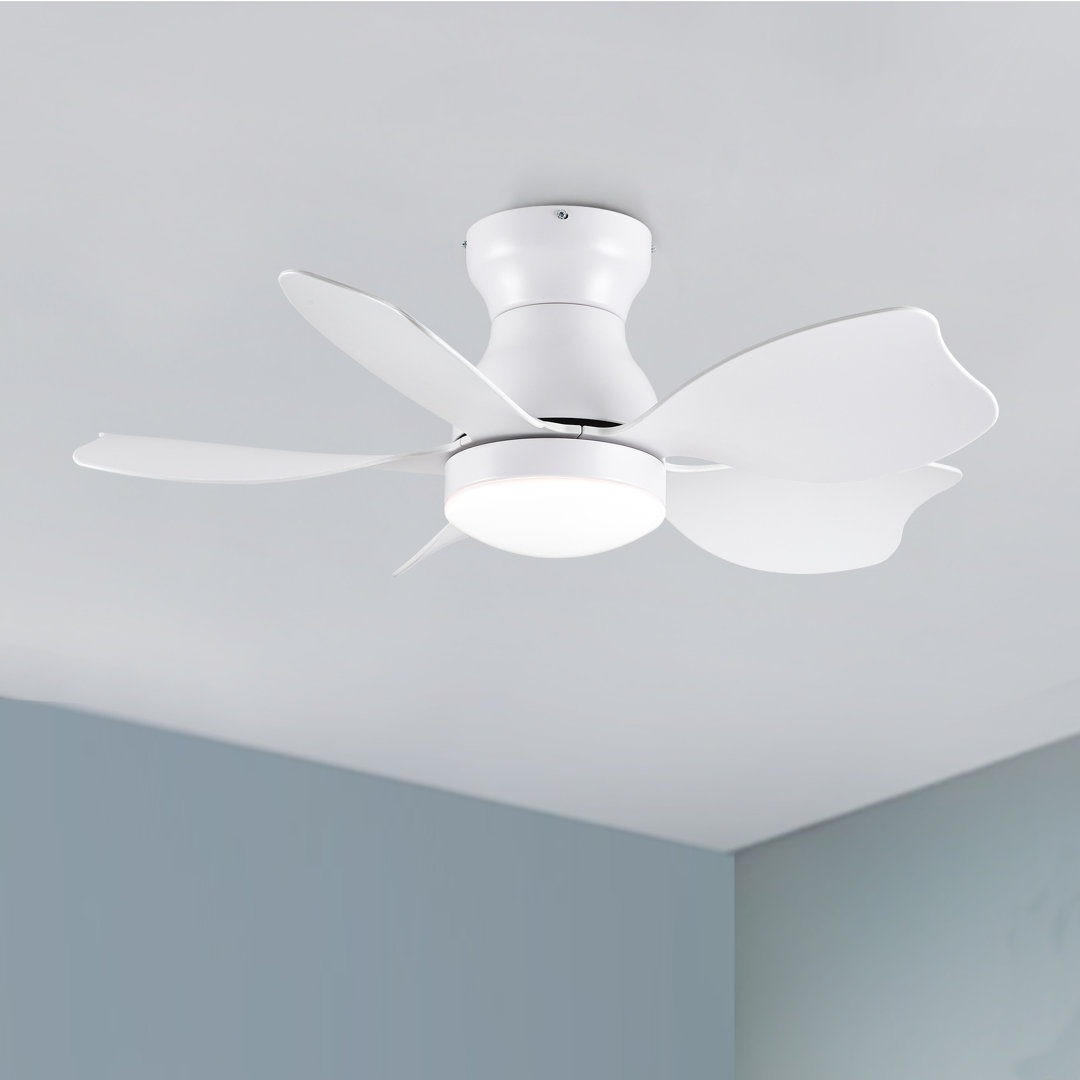 Low Profile 30'' 5- Blade Indoor Flush Mount Ceiling Fan With LED Light, DC Motor and Remote Control YUHAO