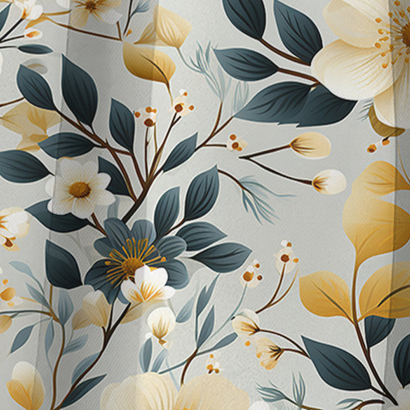 Literie florale blanche et beige minimaliste I - Panneaux de rideaux floraux, L 52 po x L 63 po
