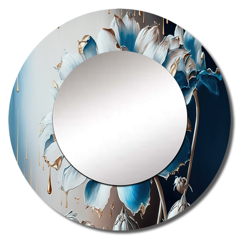 Skyelin bleu glacier Daisy I - miroir décoratif Daisy, miroir mural rond traditionnel, impression d'art en métal