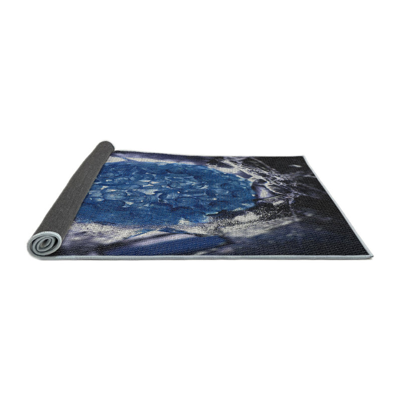 Tapis bleu/noir à motifs, Rond 5 pi