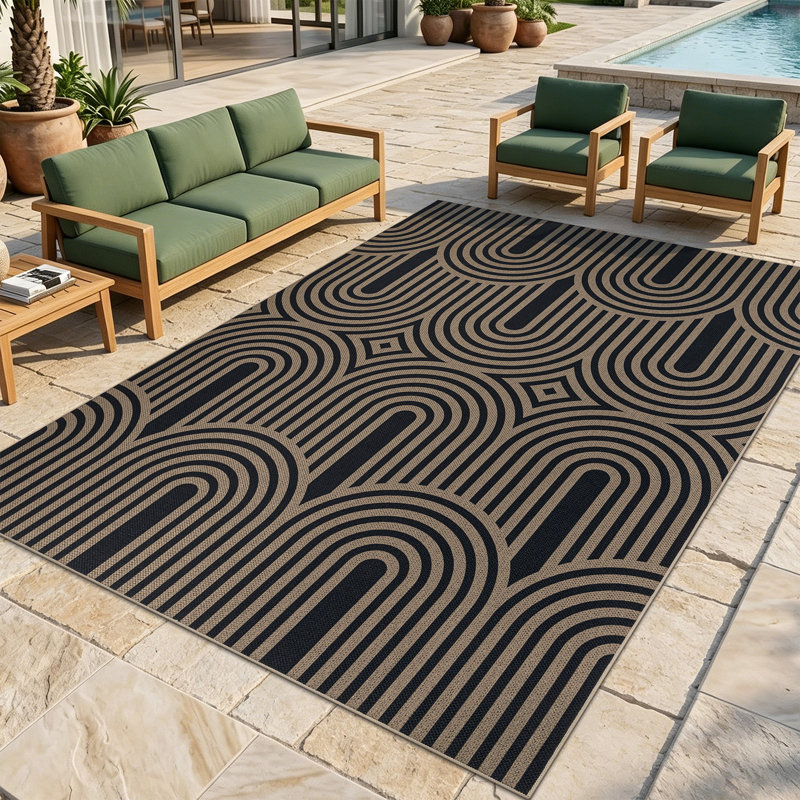 Tapis tissé pour l'intérieur et l'extérieur , Noir / brun, Rectangle de 5 pi x 7 pi
