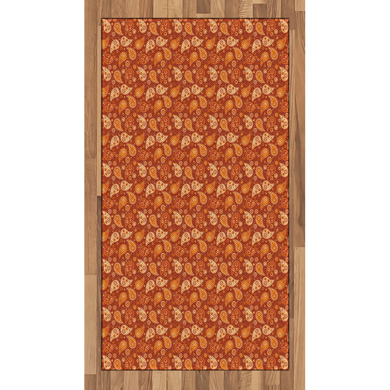 Tapis décoratif orange à haute densité de fibres longues en polyester, Rectangle 2 pi 7 po x 5 pi