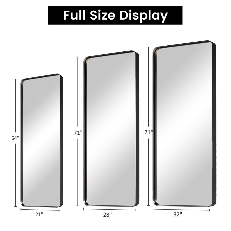 Miroir incliné en métal, 71 po x 32 po, Noir, noir, noir, noir
