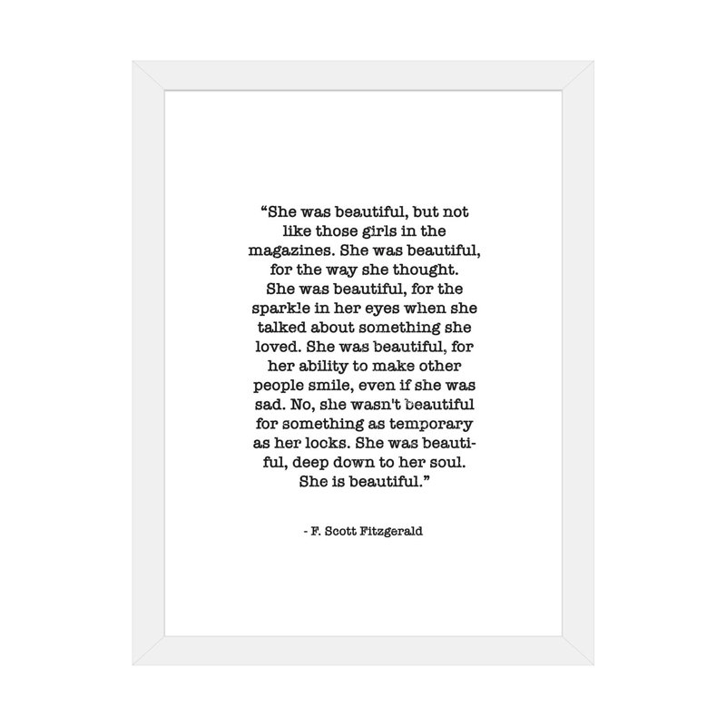 Citation de Fitzgerald par Mambo art studio, art textuel, H 24 po x l 16 po x P 1 po, Papier encadré blanc, Blanc