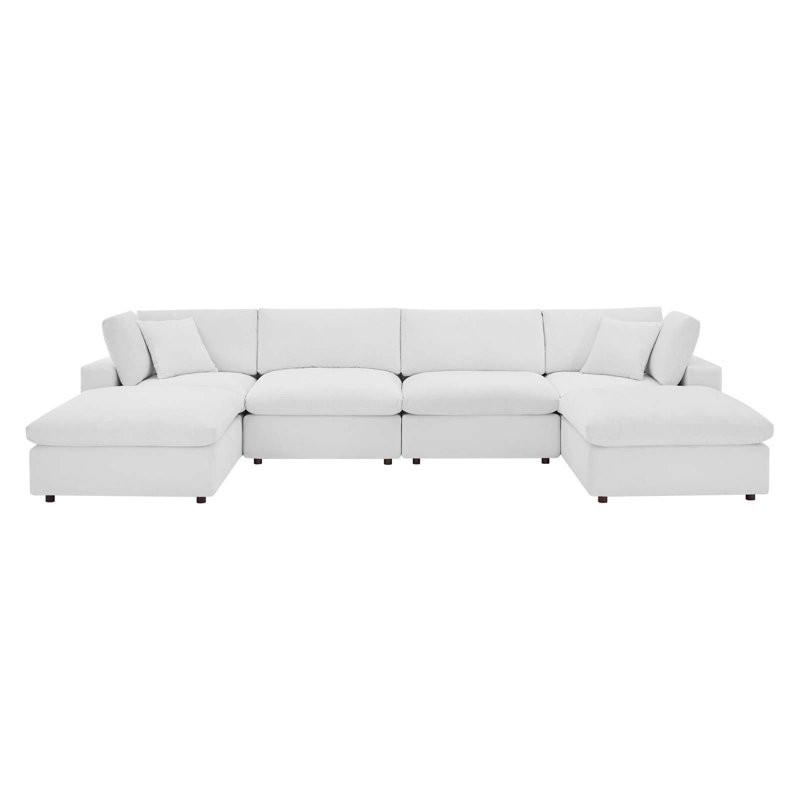 Modway Commix Down Filled Overstuffed Velvet 6-Piece Sectional Sofa, White