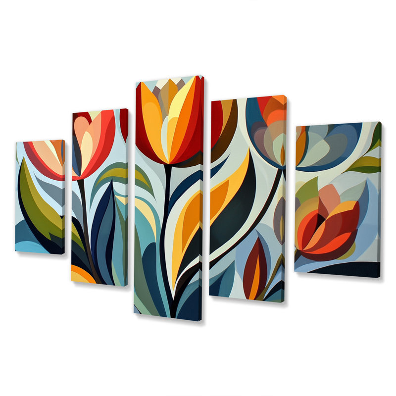 «Green Mid Century Mod Nature Tulip I», ensemble de décorations murales abstraites de style Mid-Century
