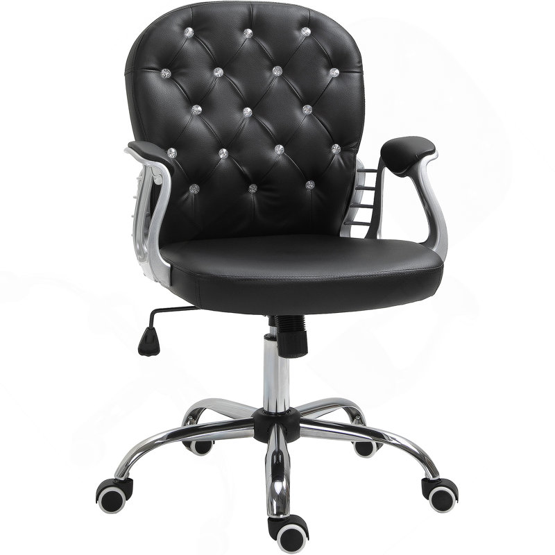 Chaise de bureau avec structure en métal, similicuir, pivotant, soutien lombaire, hauteur réglable, roulettes, Rose