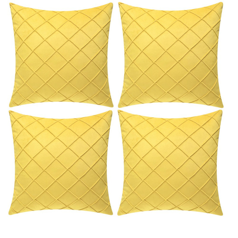 Ensemble de 4 coussins décoratifs en velours, Jaune, 18 po x 18 po