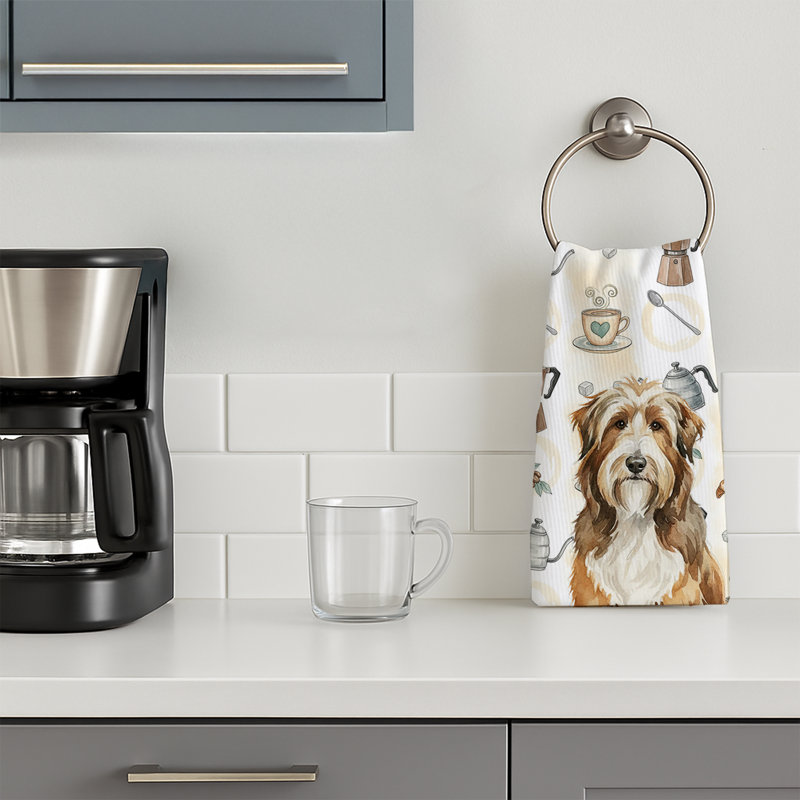 Brown Bearded Collie Coffee Bar Kitchen Towel, Brown Bearded Collie
