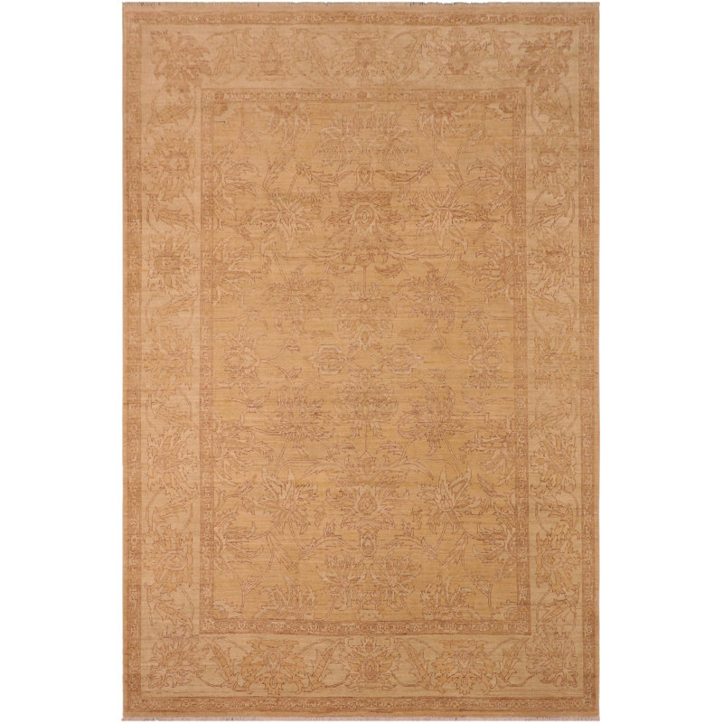 Tapis doré / brun clair en laine noué à la main 7 pi 11 po x 9 pi 11 po Darvyn