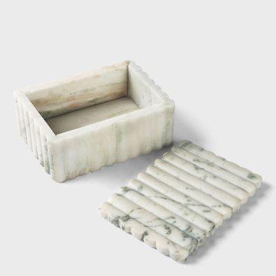 Boîte de rangement en marbre blanc sculpté