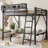 Queen Size Loft Bed with Ladder, Metal Queen Loft Bed with Storage Shelves, High Loft Bed for Kids Teens, Black(Expect Arrival Date 2025/7/20) Patent Products-1199674329-1174920127