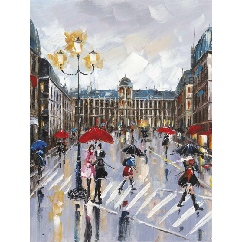«People Walk Across the Street - Rainy Day», art sur toile, H 49,25 po x l 37,25 po