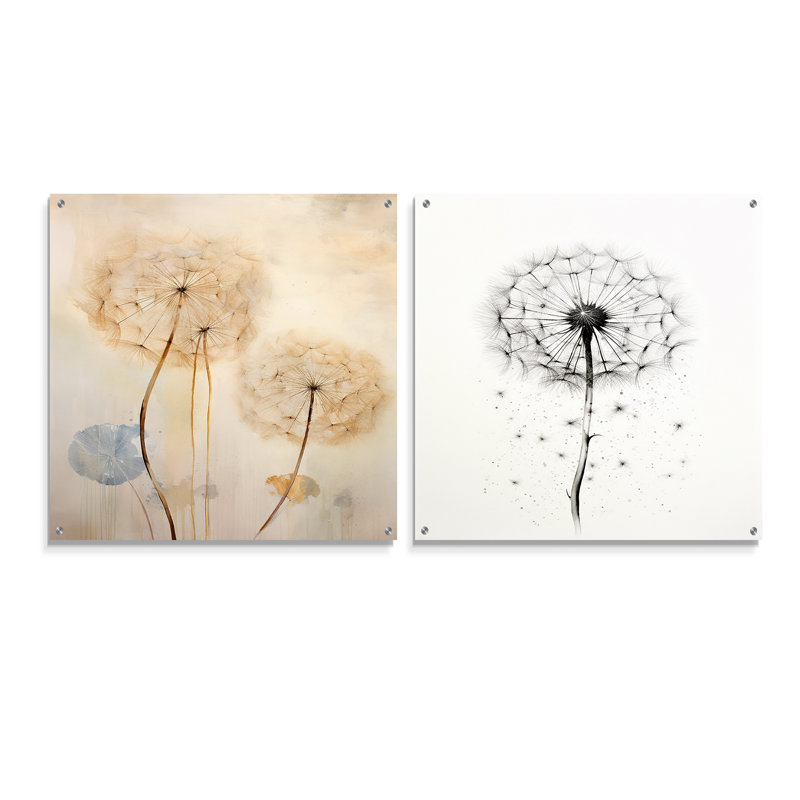 Dandelion Mute Tone IV - Ensemble de 2 verres muraux en acrylique, H 16 po x l 33 po