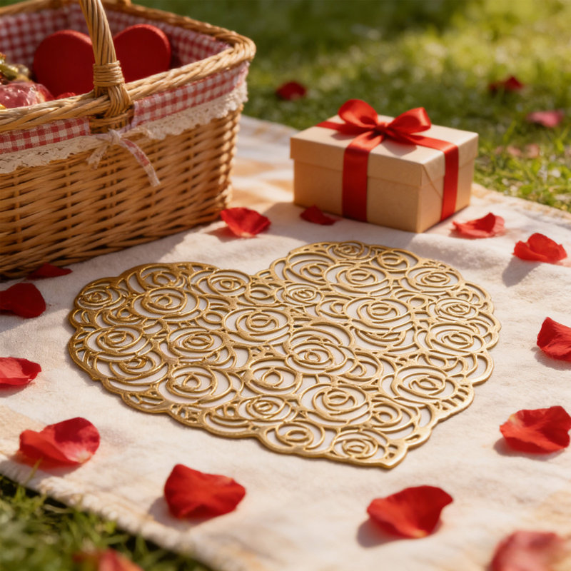 Tapis de table en PVC en forme de cœur pour la Saint-Valentin, White