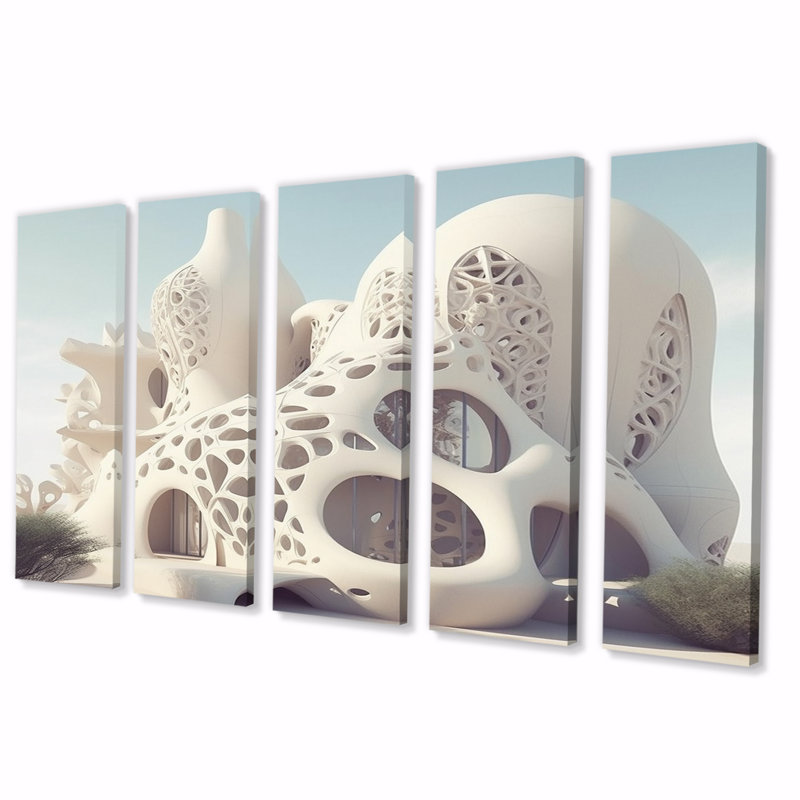 «Architectural Flow II», art mural toile futuriste, 5 panneaux égaux