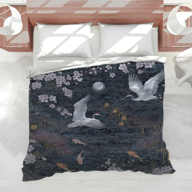 Édredon Cranes Cherry Blossoms Moon, Twin Extra Long