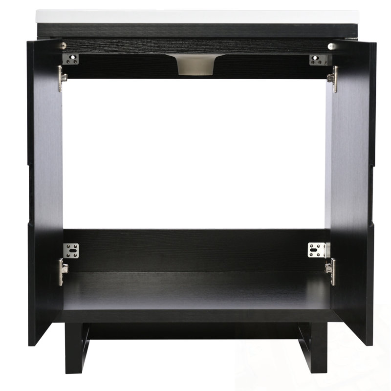 Meuble-lavabo avec lavabo, 2 portes et pieds robustes, Noir
