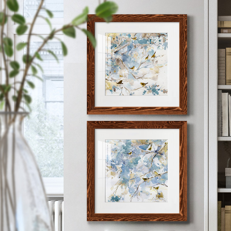 Topaz Spring I - ensemble de 2 peintures encadrées, H 17 po x l 34 po x P 1,5 po, Encadré de bois de noyer
