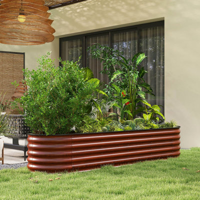 Ensemble de jardin surélevé galvanisé 8 pi x 2 pi x 1,4 pi, jardinière surélevée en métal avec bordure de sécurité, réservoir de bricolage facile pour faire pousser des fleurs, des herbes et des légumes