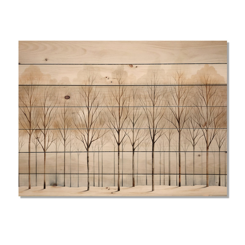 «Forest Trees Minimalisme Dream» - art mural panneau d'arbres sur bois de pin naturel, H 30 po x l 40 po