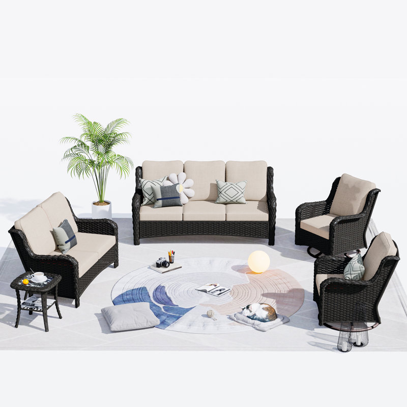 Karega 5 - Person Patio Conversation Set with Cushions, Beige, Brown