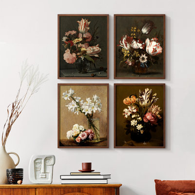 Vintage Floral Print CCCLI  Framed Print - Set of 4