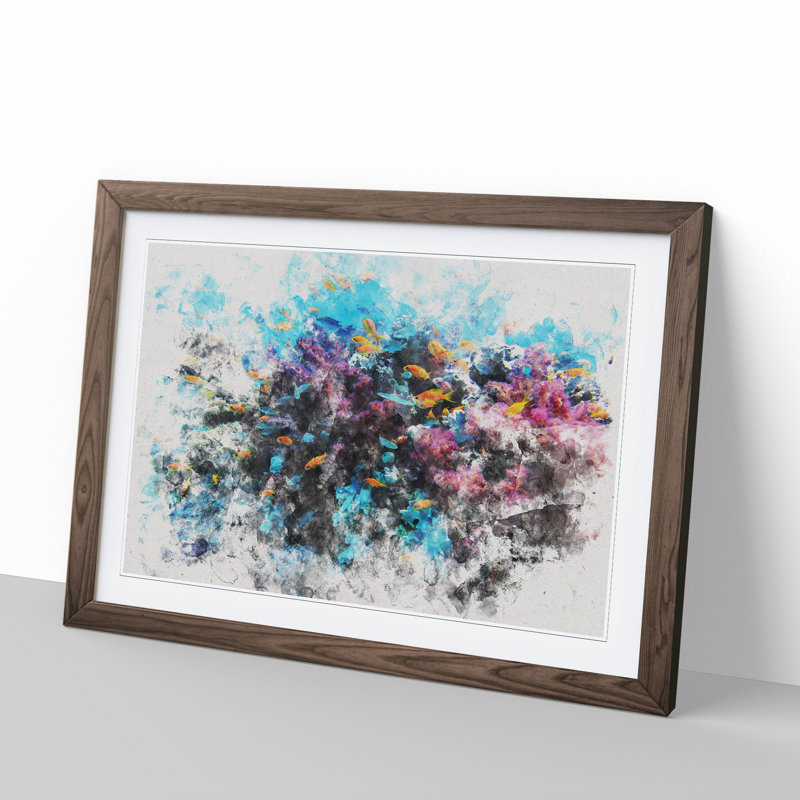 Coral Reef and Fish Vol.1 - Picture Frame Painting, 27cm H x 36cm W x 2cm D, Walnut