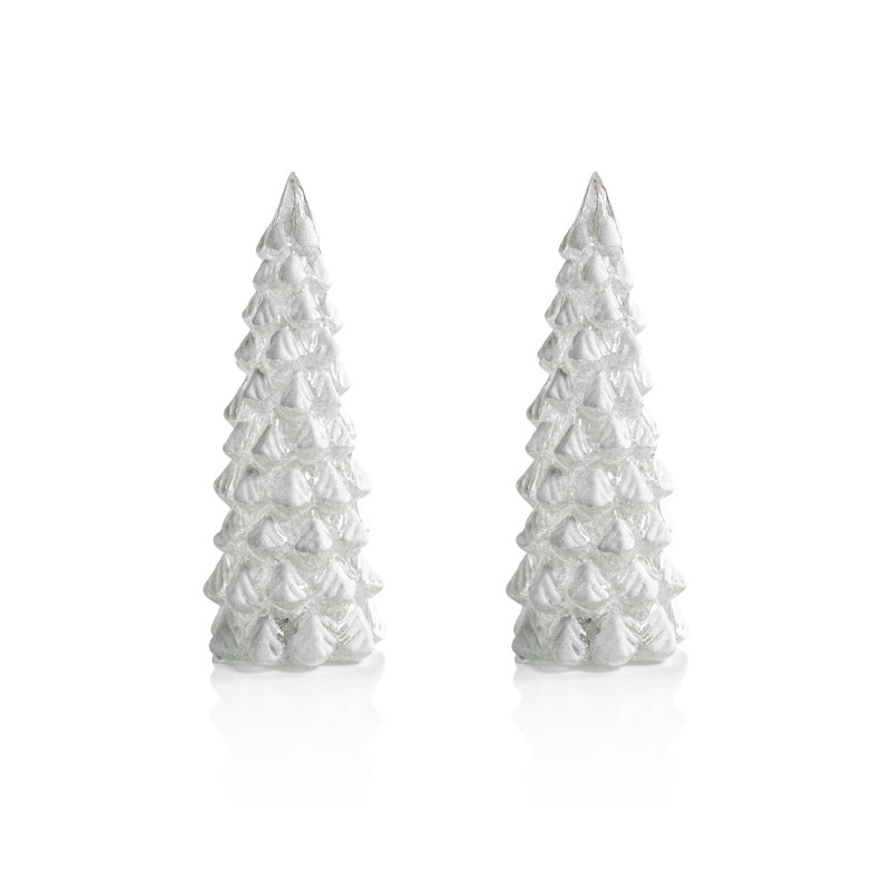 Mireille 2-Piece Set LED Snow Tabletop Trees, 10.25" H x 4" W x 4" D