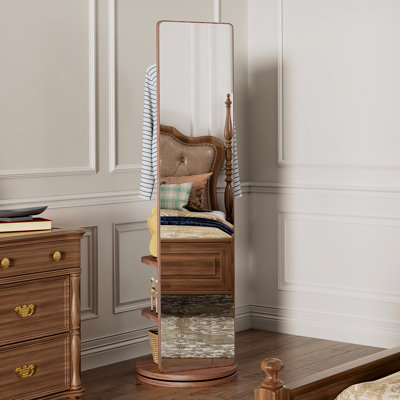 Full-Length Mirror Solid Wood + Rubber Wood + Glass, 65.7*17.7In(Mirror Width:13.7In) Large Mirror For Viewing The Whole Body, Easy To Dress And Tidy Up And Place In The Bedroom/Living Room (Walnut)