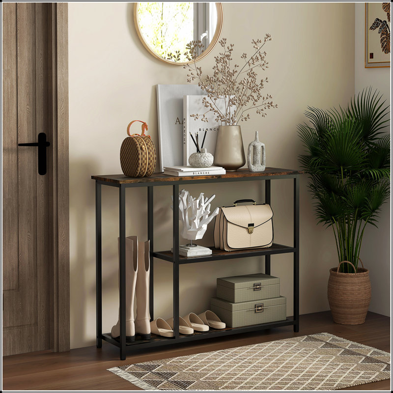 Console 39 po, canapé moderne avec 2 tablettes de rangement, structure en acier, étroite