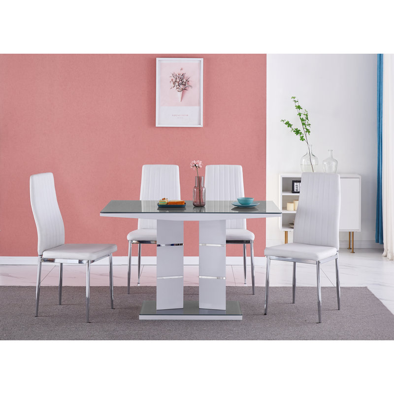 Tsaile 4 - Person Dining Set, Grey, White