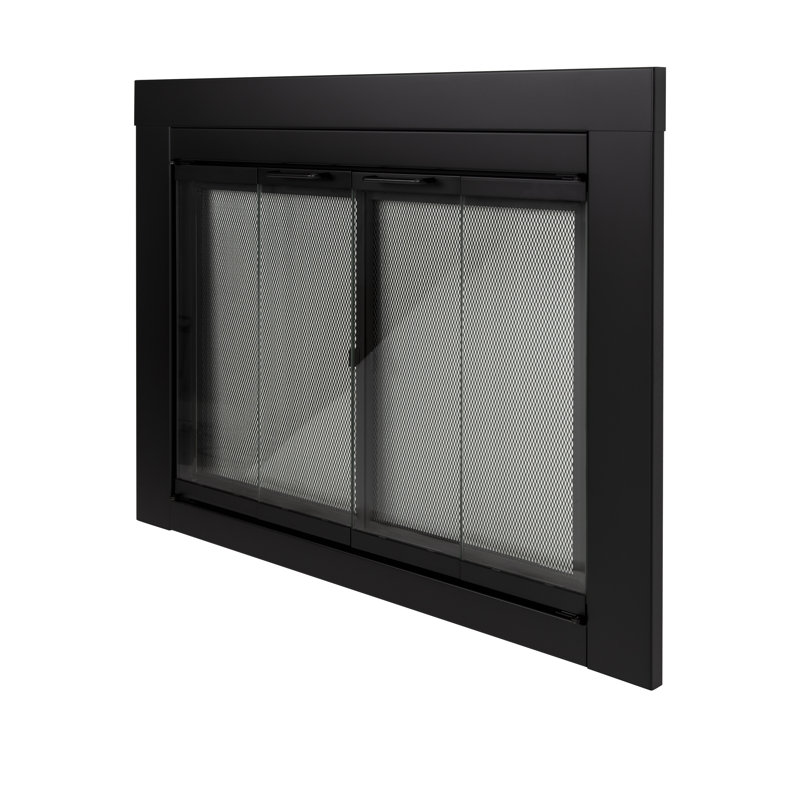 Portes de foyer en acier pliantes à deux panneaux Ablah, H 33 po x l 37,5 po x P 0,95 po, Noir