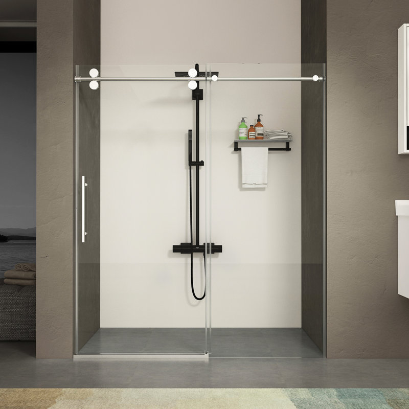 60" Wide 70" High Shower Door With 5/16"(8Mm) Tempered Glass, Double Side Easy Clean, Finished And Buffer - Stainless Steel Handle, Waterproof Design, Effortless Installation 70"H Sliding 8Mm