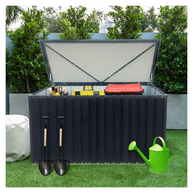 Boîte de rangement extérieure en métal - Contenant de rangement imperméable pour patio avec portes verrouillables, coffre de rangement de grande capacité pour le jardin, la piscine et la cour arrière