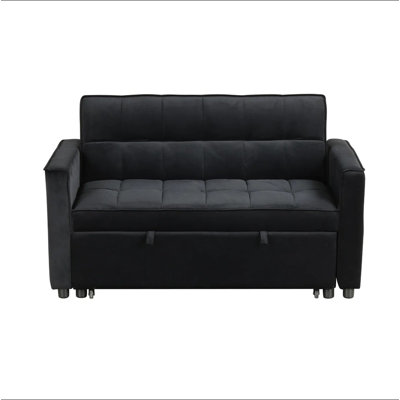 Velvet Convertible Sleeper Loveseat With Tufting And Side Pockets