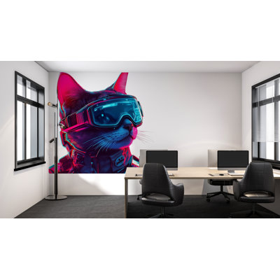 Cyberpunk Cat Wall Art Neon Cat Mural Futuristic Decor 363Mv