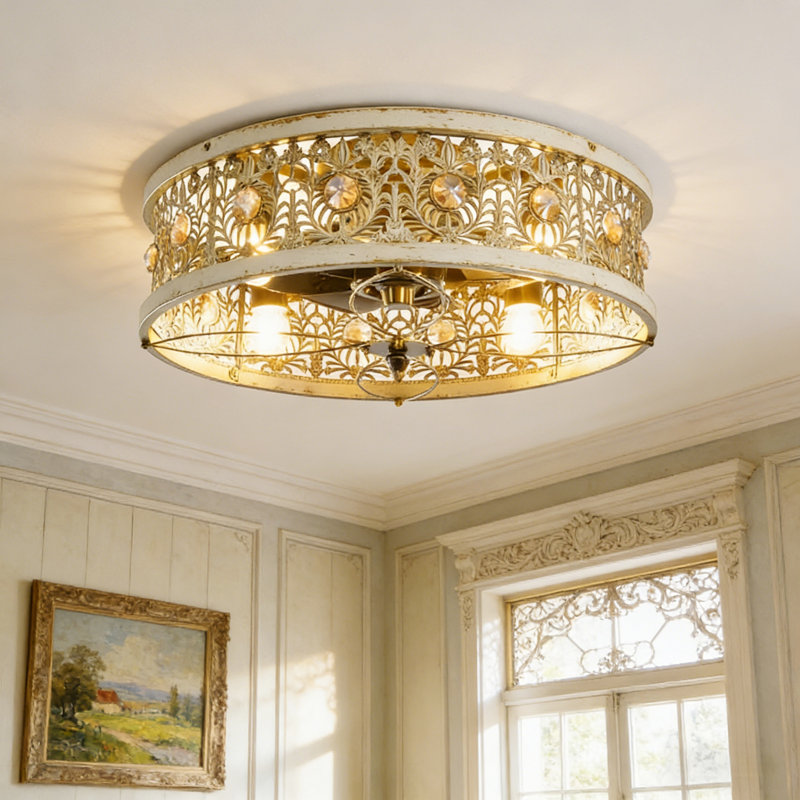 30cm Ceiling Fan with Light Kit, White/Gold
