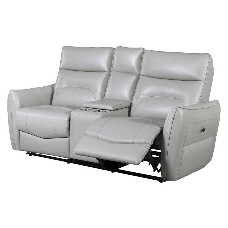 Causeuse inclinable électrique Teren, 63 po, cuir fleur gris, cuphoders, Gris taupe