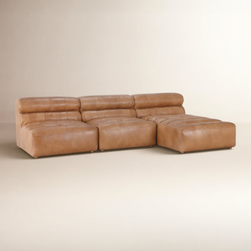 Ramsay Modular Chaise Sectional, Brown Top Grain Leather