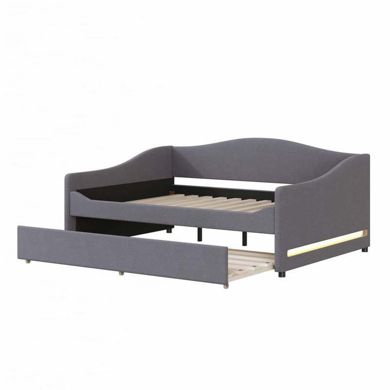 Teddy Fleece Upholstered Daybed with Light, Gray, Full/Double