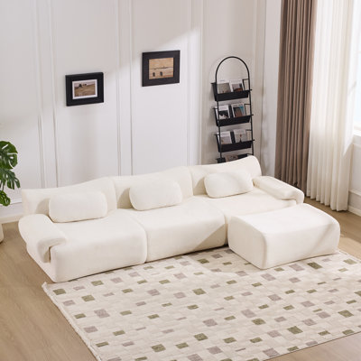 Upholstered Sofa With 3 Pillows And Ottoman