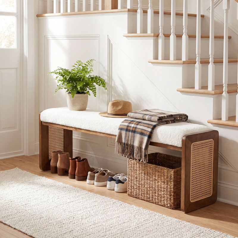 Solid Wood Shoe Bench with Cushion